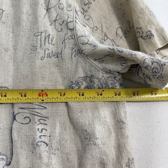 Vintage Sweet Jessie Tan 100% Linen Boxy Short Sleeve Shirt Poetry Size Small - Picture 8 of 10